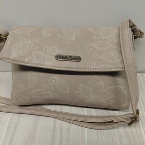 MultiSac Crossbody Bag Faux Leather Floral Beige Crossbody Shoulder Bag Purse